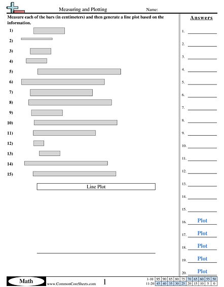 Line Plot Worksheets - Measuring and Plotting (whole numbers) worksheet